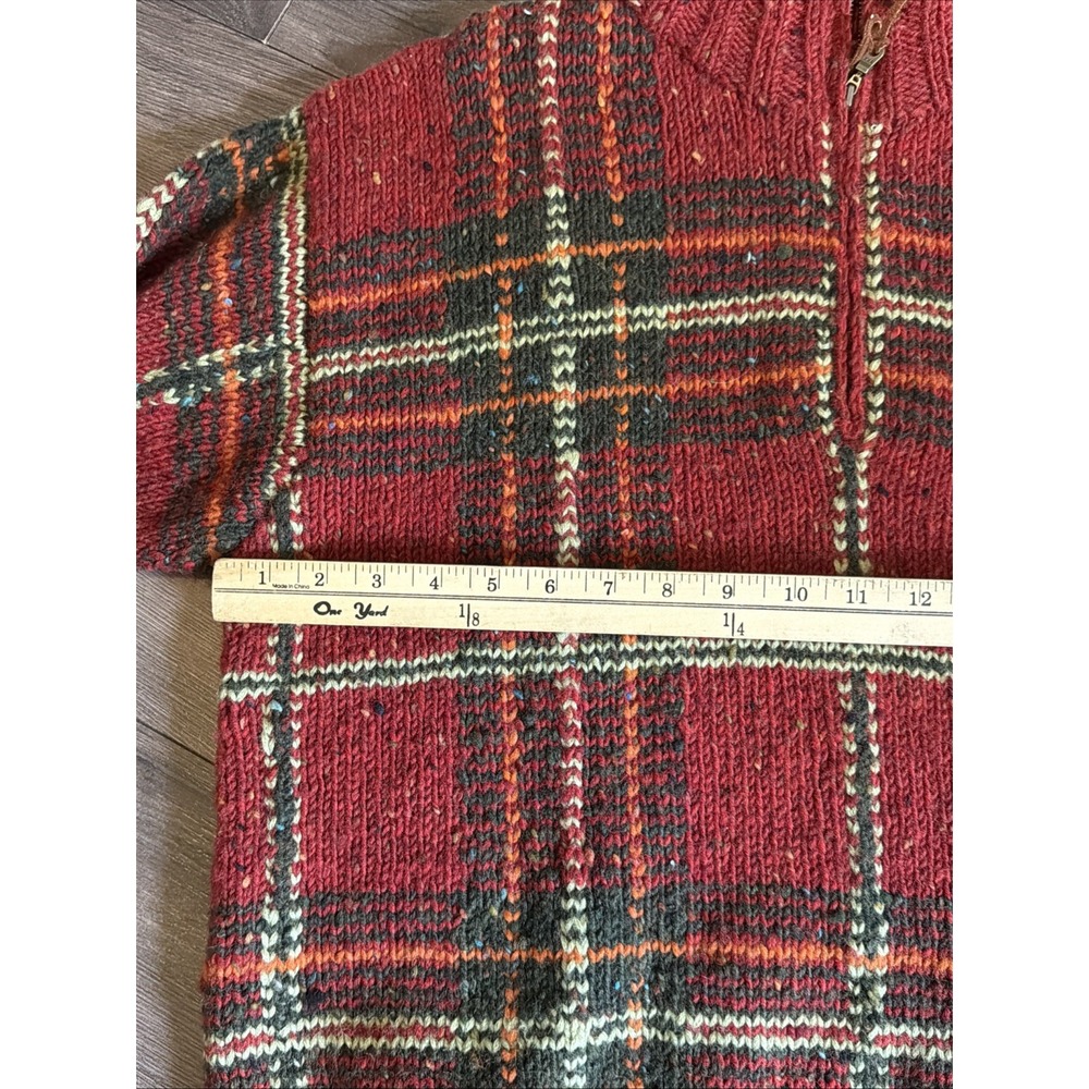 LRL Ralph Lauren Sweater Hand Knit‎ Wool Laine Red Plaid Quarter Zip Small Ski - Picture 10 of 14